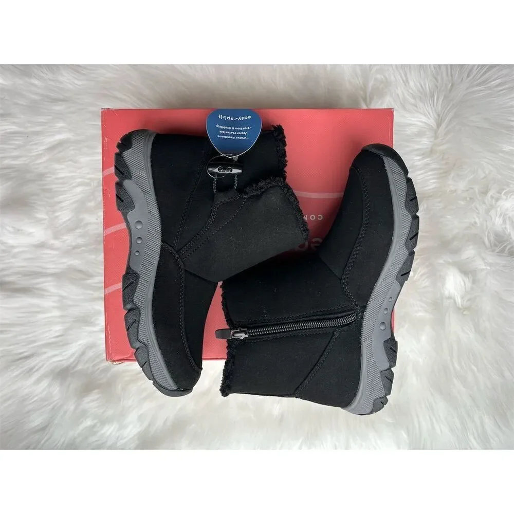🆕 Easy Spirit Women's Black Ankle Snow Boots Size 6 Water Repellent